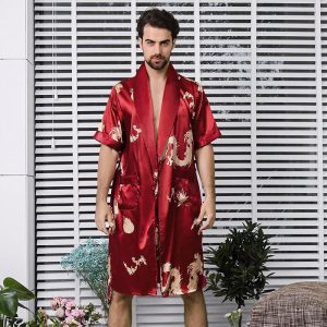 peignoir kimono satin rouge