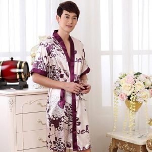 robe de chambre courte en satin homme