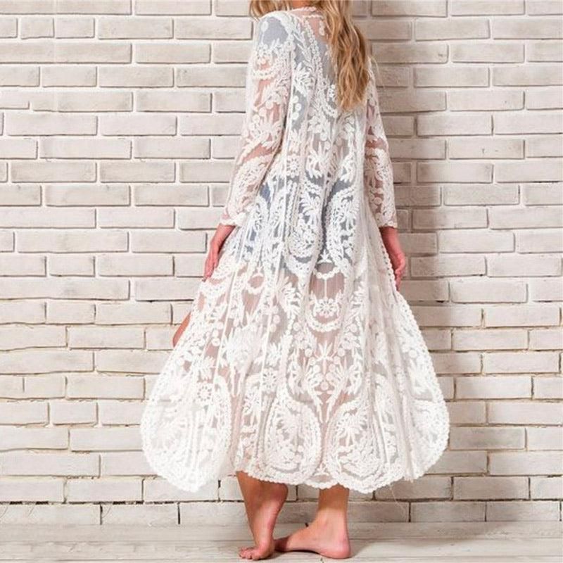 robe kimono long en dentelle