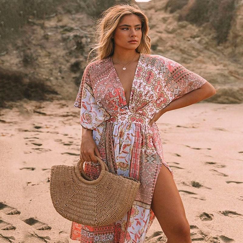 robe kimono rose long
