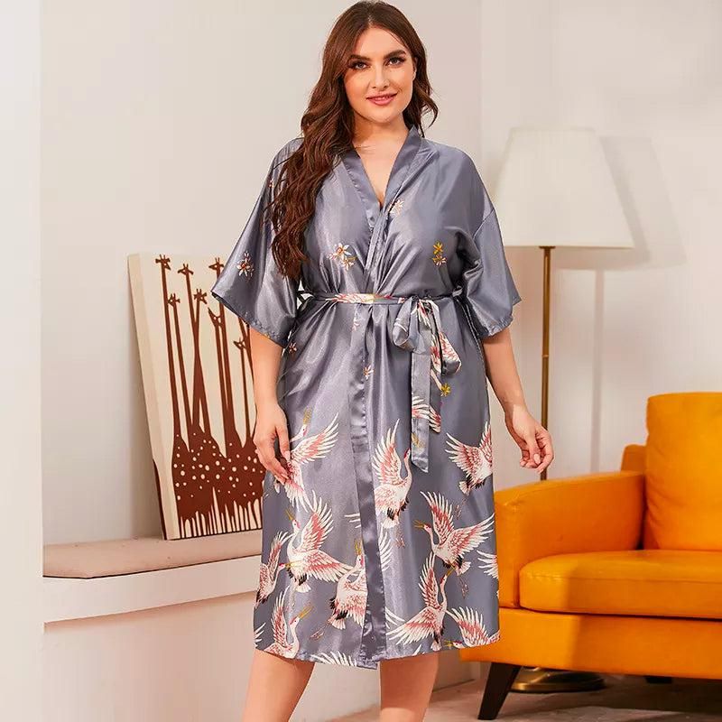 robe longue en satin de style kimono