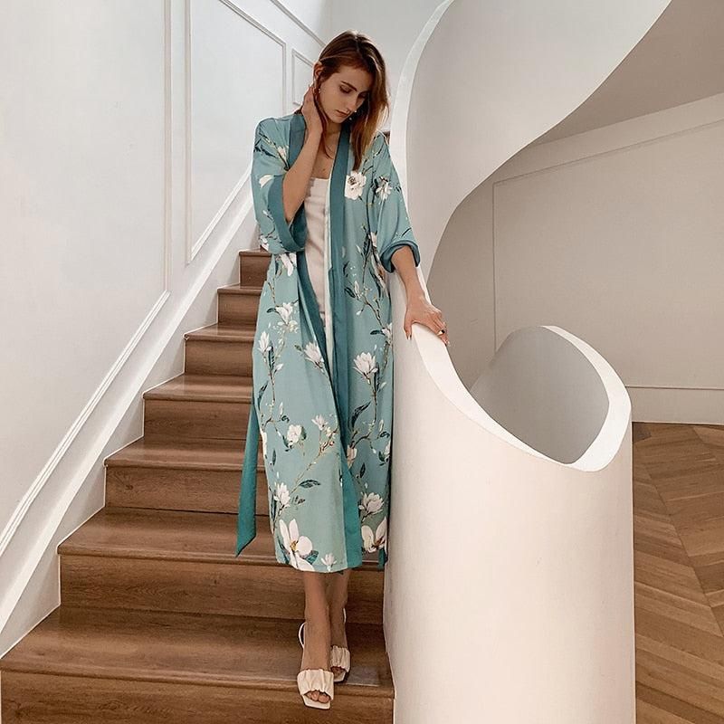 style boho robe kimono vert