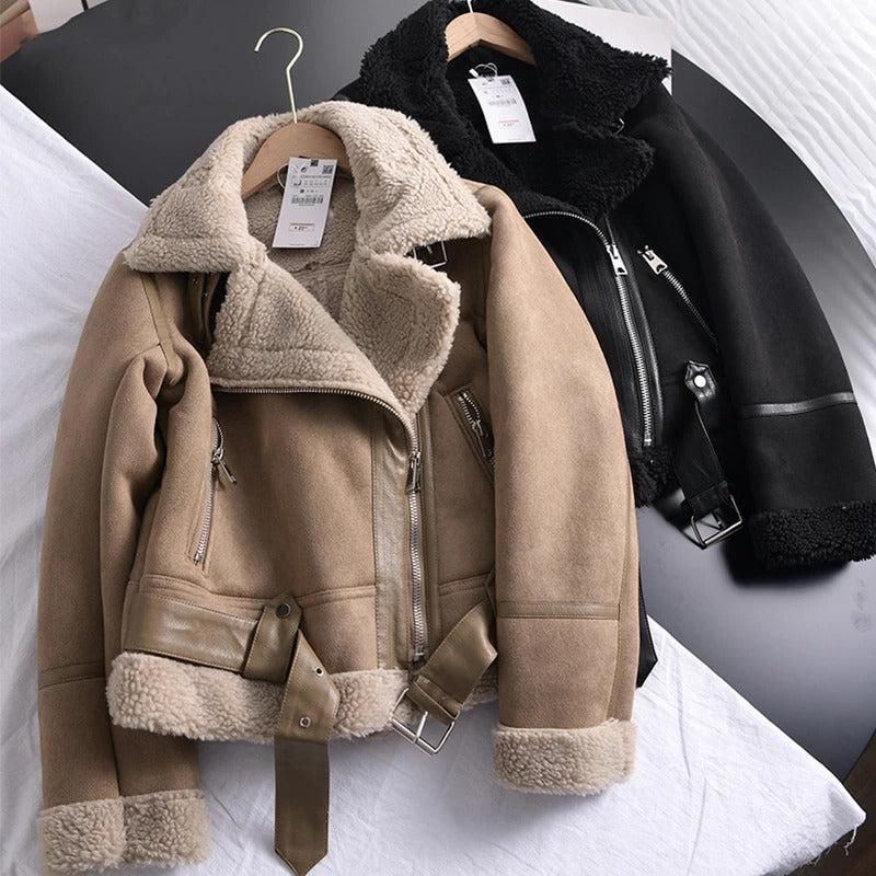 veste en cuir à fourrure pour femme