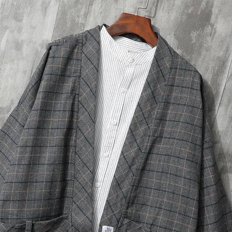 veste homme style kimono gris foncé