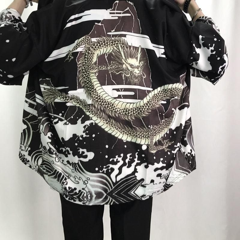 veste japonaise dragon noir
