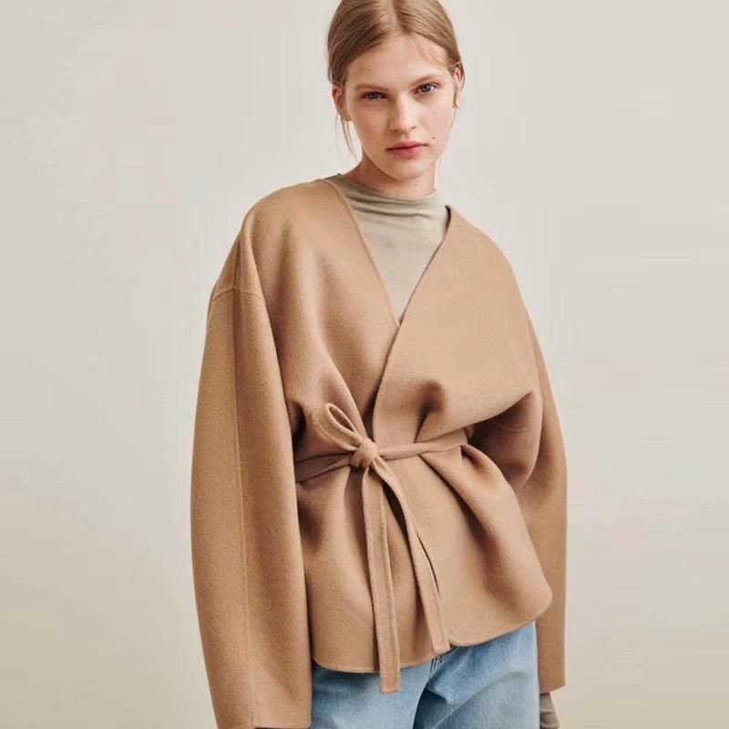 veste kimono beige en laine