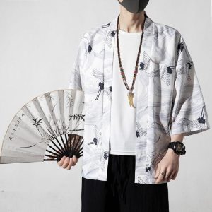 veste kimono blanche grue