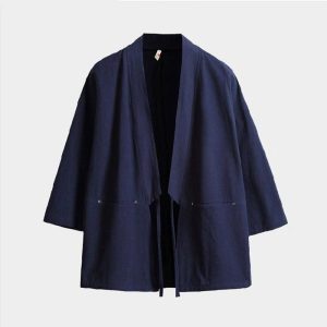 veste kimono bleu coton