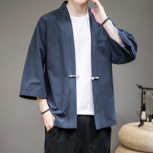 veste kimono bleu marine homme