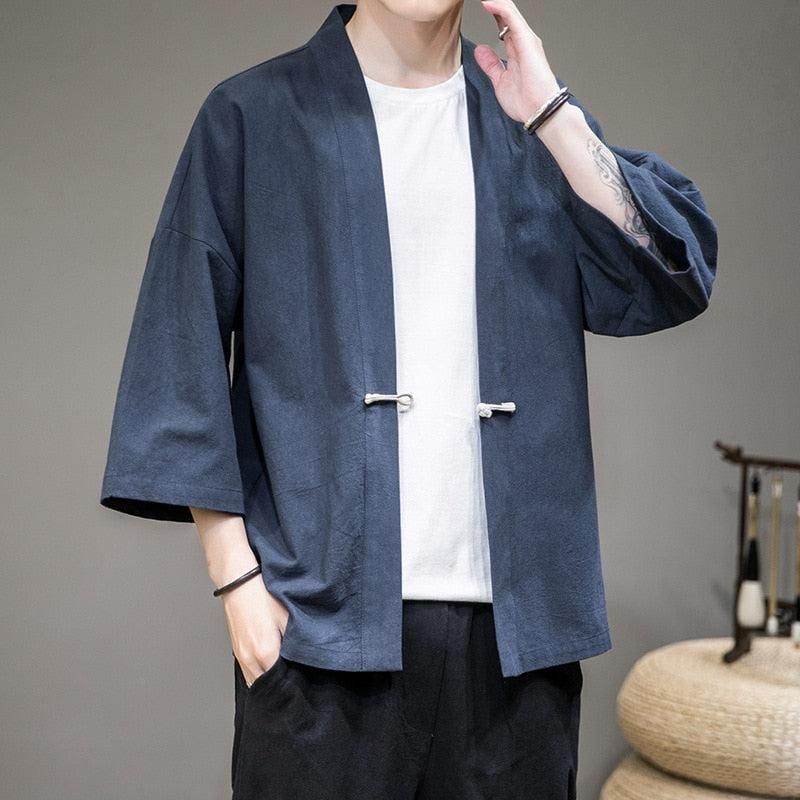 veste kimono bleu marine homme