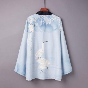 veste kimono court bleu grue
