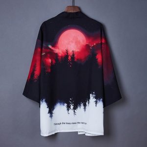 veste kimono court lune rouge