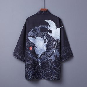 veste kimono court noir grue