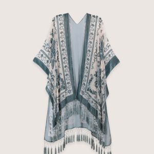 veste kimono crème et bleu gris
