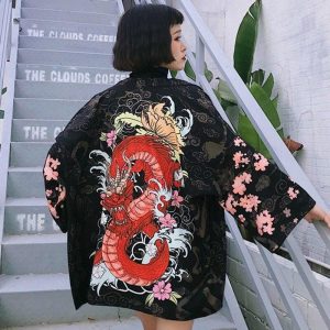 veste kimono dragon rouge