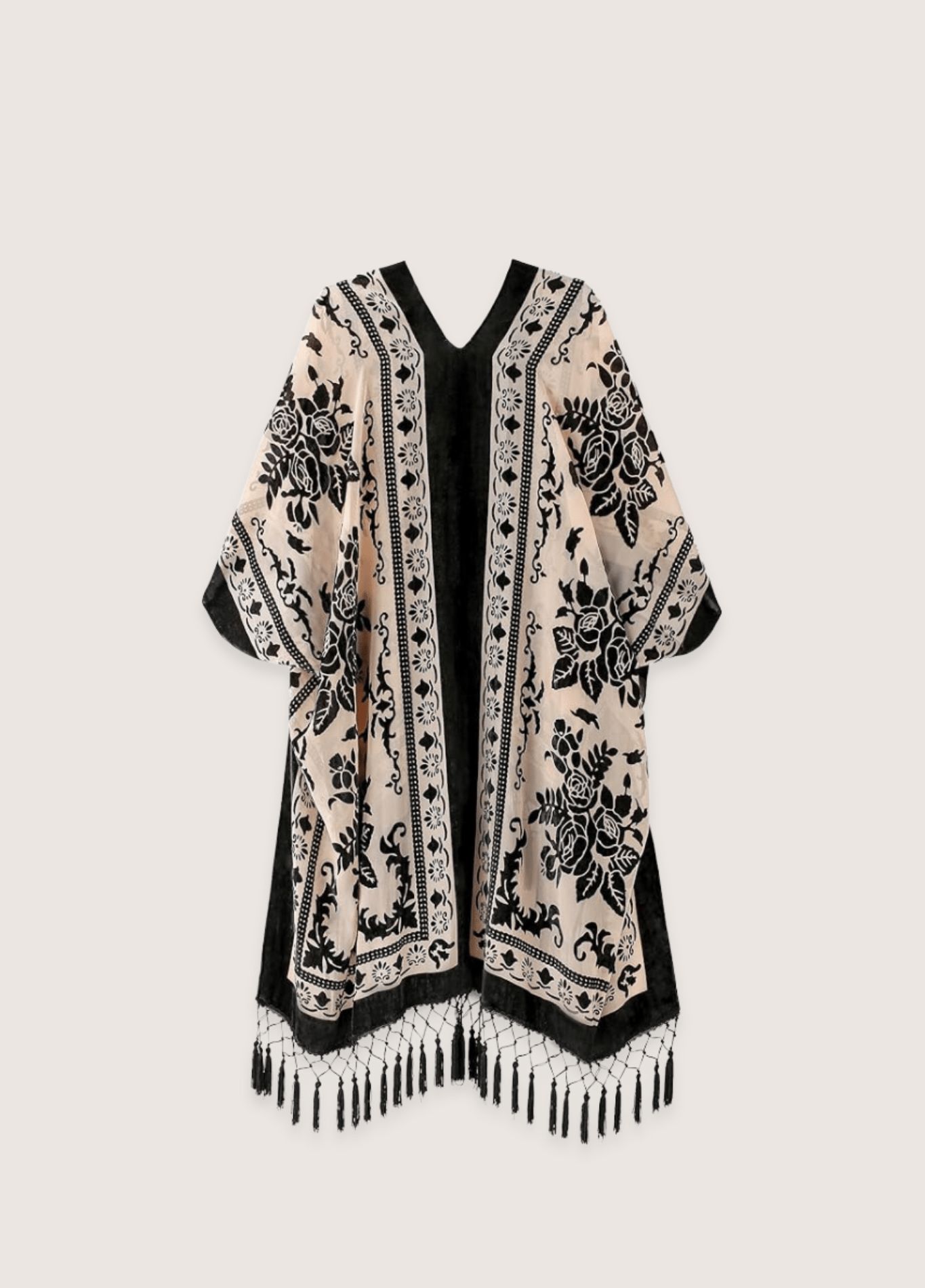 veste kimono élégante crème et noir