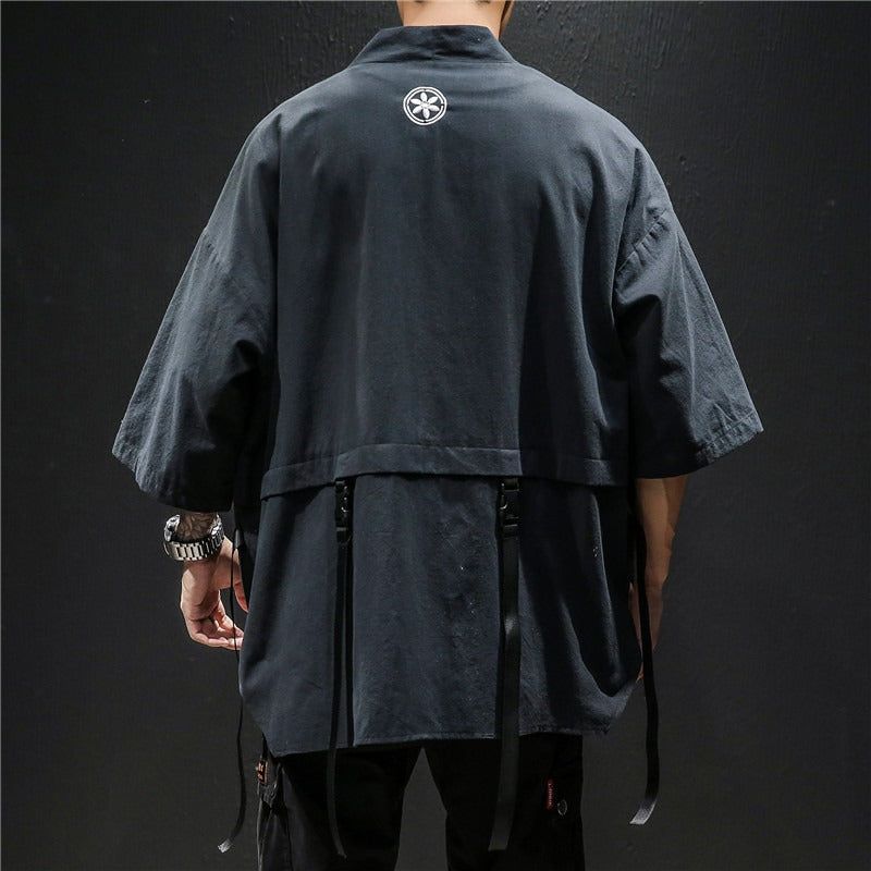veste kimono élégante en lin noir