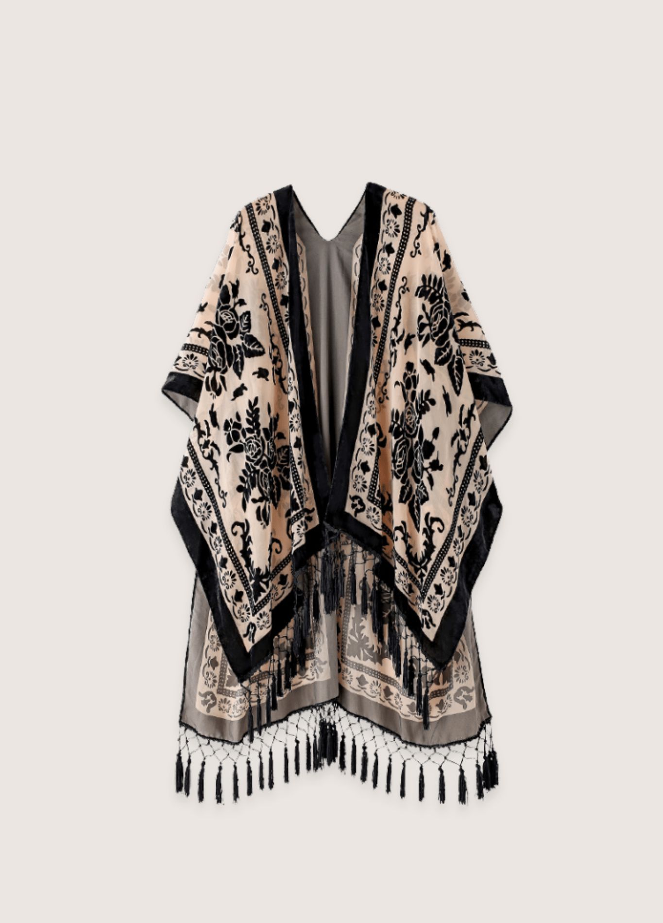 veste kimono en tissu léger crème et noir