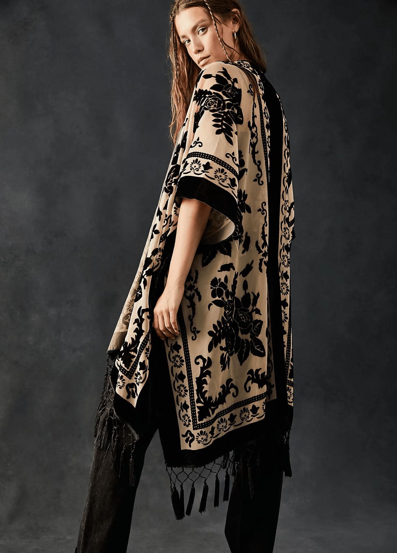 veste kimono fashion crème et noir