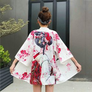 veste kimono femme geisha fleurie