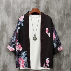 veste kimono fleur rose