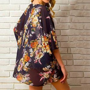 veste kimono fleurie noire