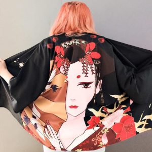 veste kimono geisha éventail