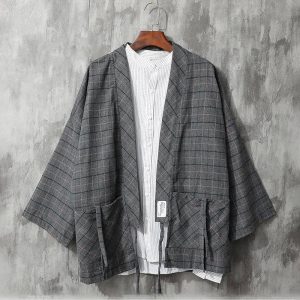 veste kimono gris foncé homme