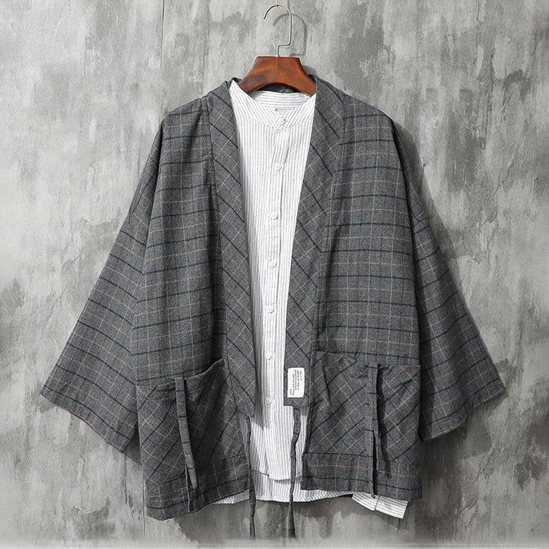 veste kimono gris foncé homme