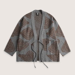 veste kimono grise motifs paisley