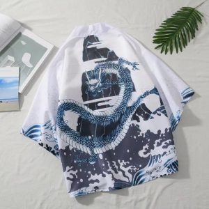 veste kimono homme dragon bleu