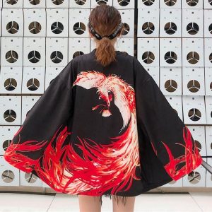 veste kimono imprimé phoenix