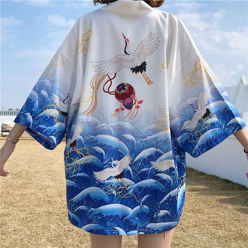 veste kimono japonais bleu