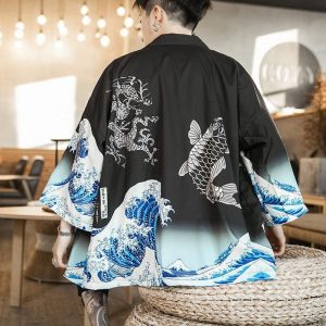 veste kimono japonais koi cascade