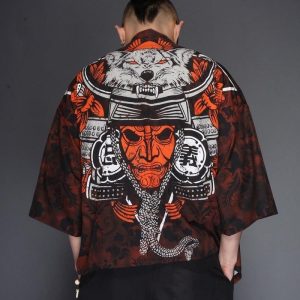 veste kimono japonais oni loup
