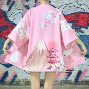 veste kimono japonaise rose