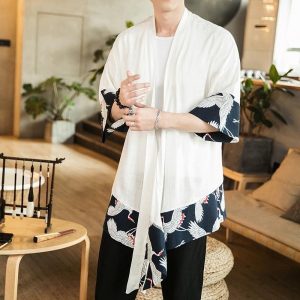 veste kimono long japonais blanc