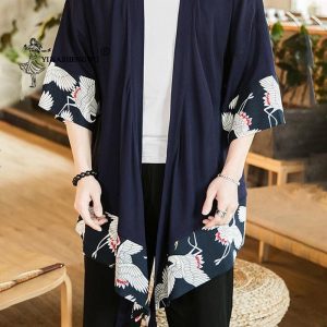veste kimono long japonais noir