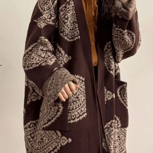 veste kimono marron motifs paisley