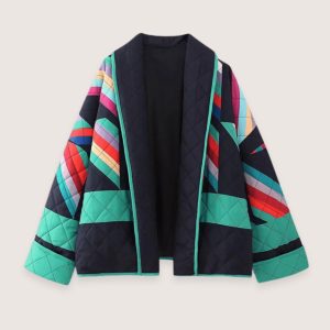 veste kimono matelassée géométrique coloré année 80