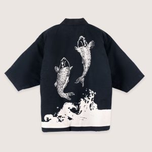 veste kimono noir carpe koï nipponne
