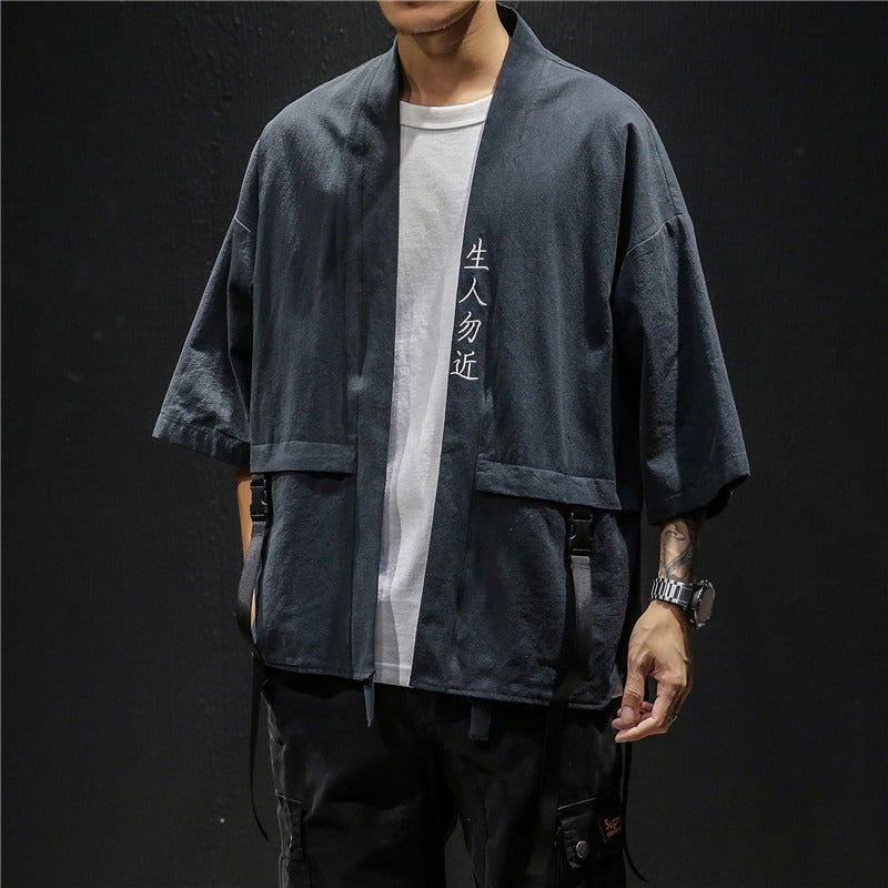 veste kimono noir lin