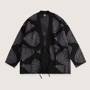 veste kimono noir motifs paisley