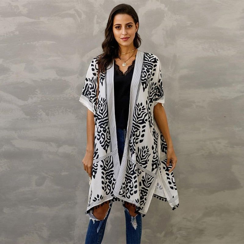 veste kimono plage longue