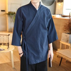 veste longue kimono bleu