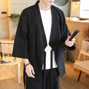 veste longue kimono noir