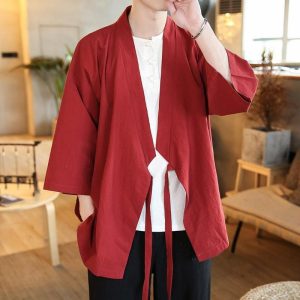 veste longue kimono rouge