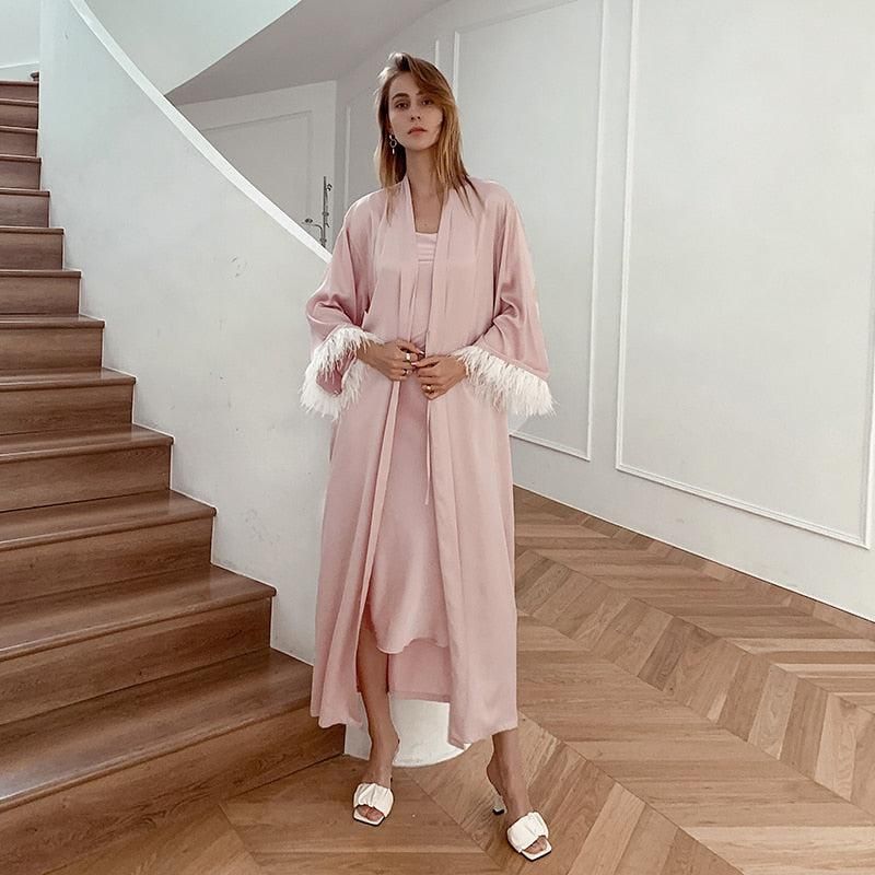 vêtement de nuit long femme rose