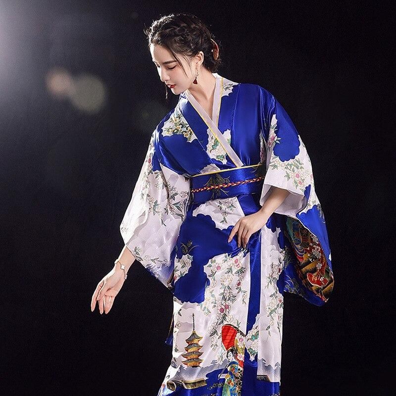 kimono japonais bleu