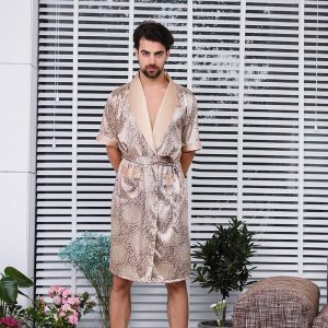 robe de chambre satin beige homme